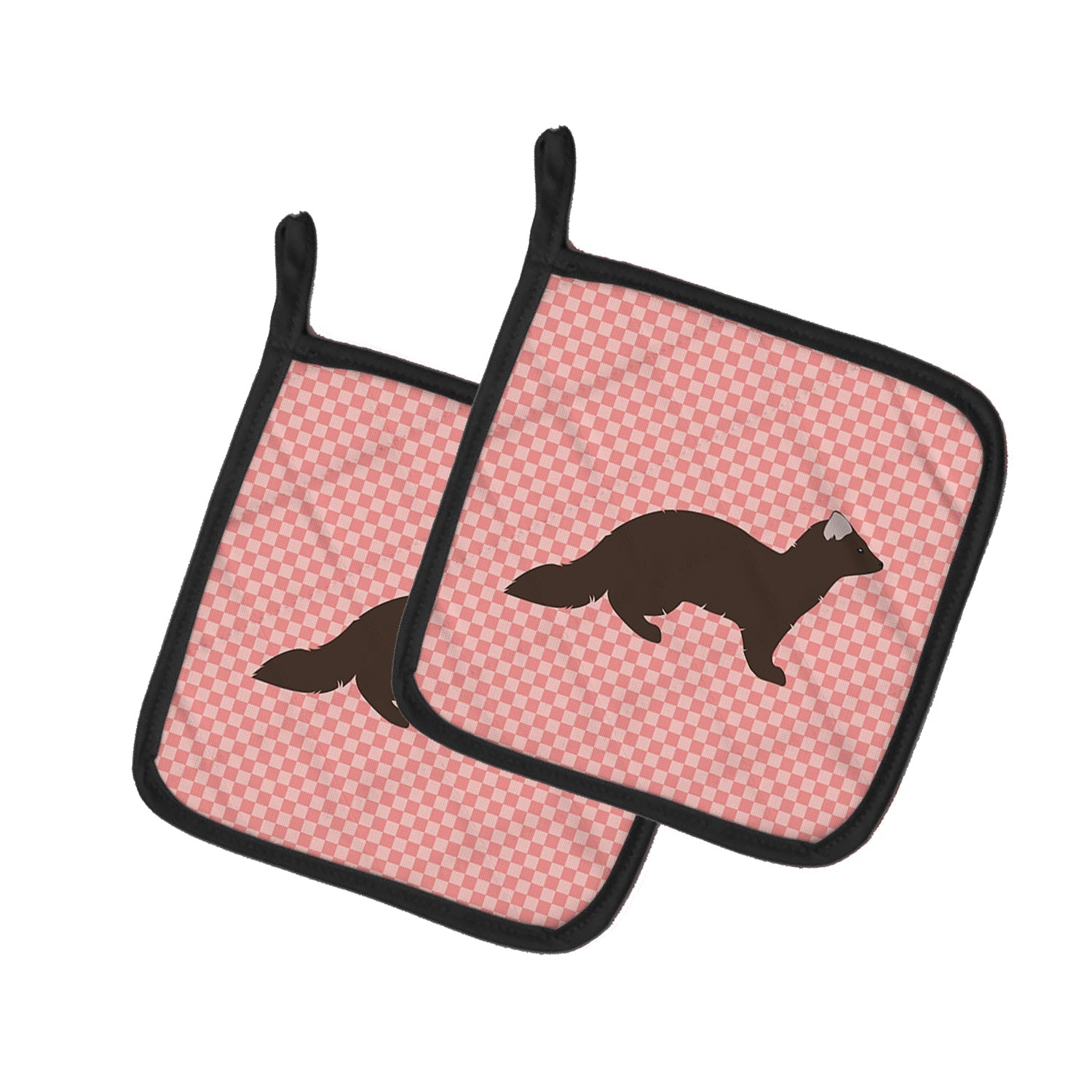 Sable Marten Pink Check Pot Holder Set of 2 Heat Resistant Quilted Hot Pads 7.5 x 7.5 Inch, Insulated Kitchen Trivets for Cooking & Baking