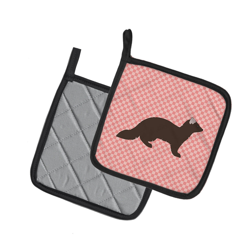 Sable Marten Pink Check Pot Holder Set of 2 Heat Resistant Quilted Hot Pads 7.5 x 7.5 Inch, Insulated Kitchen Trivets for Cooking & Baking