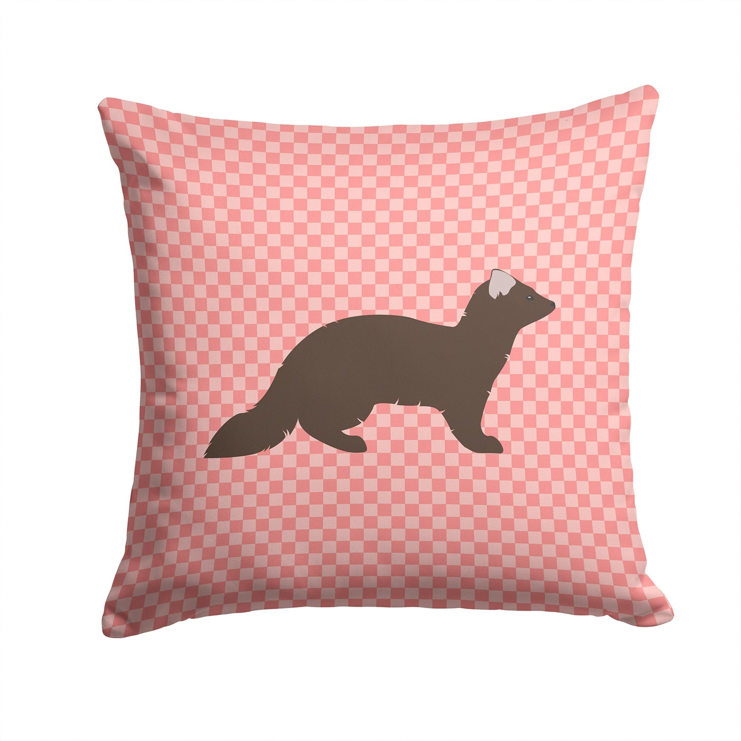 Sable Marten Pink Check Decorative Throw Pillow 14x14 Indoor Outdoor Accent Cushion, Fabric Cover with Insert for Sofa, Bed, Porch & Living Room