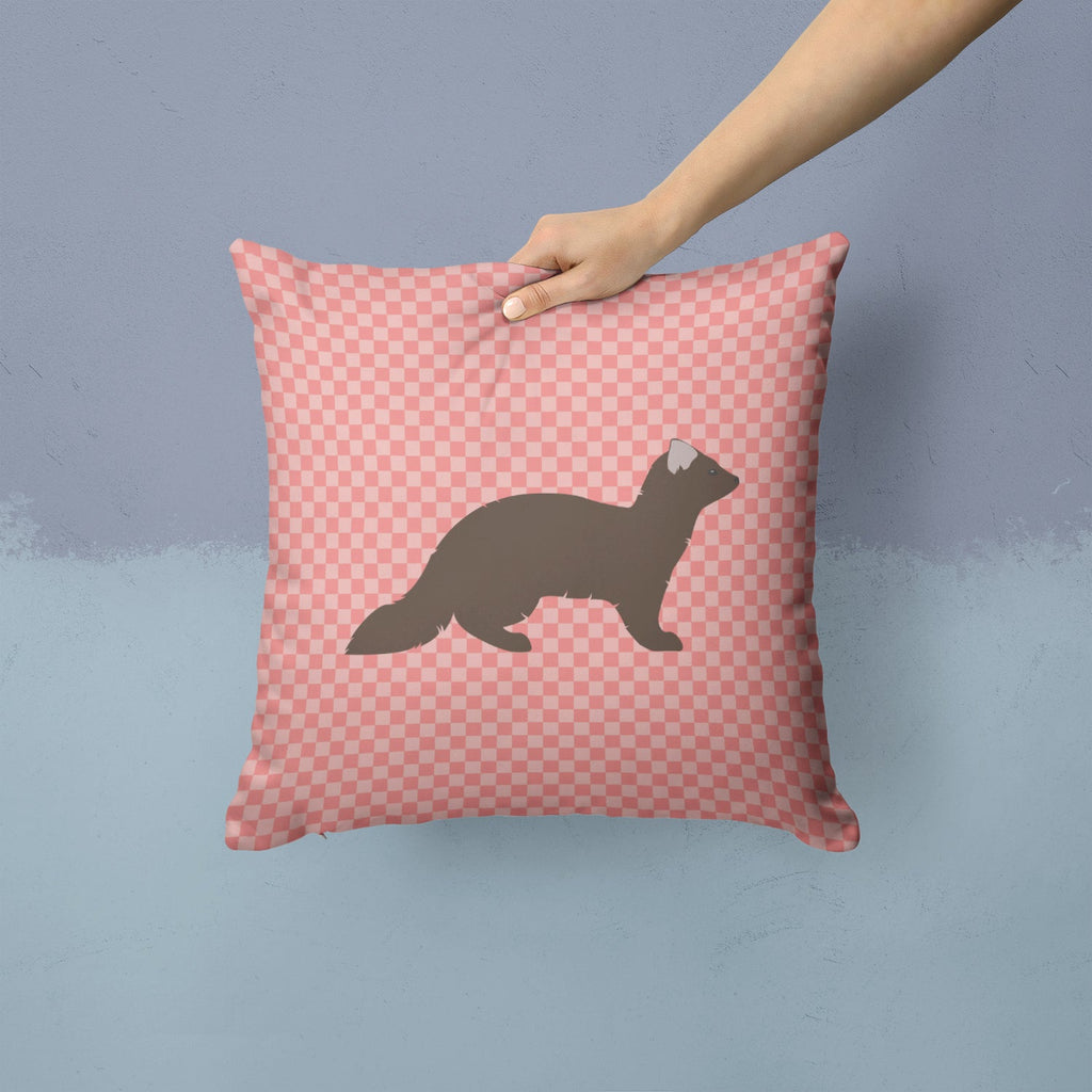 Sable Marten Pink Check Decorative Throw Pillow 14x14 Indoor Outdoor Accent Cushion, Fabric Cover with Insert for Sofa, Bed, Porch & Living Room