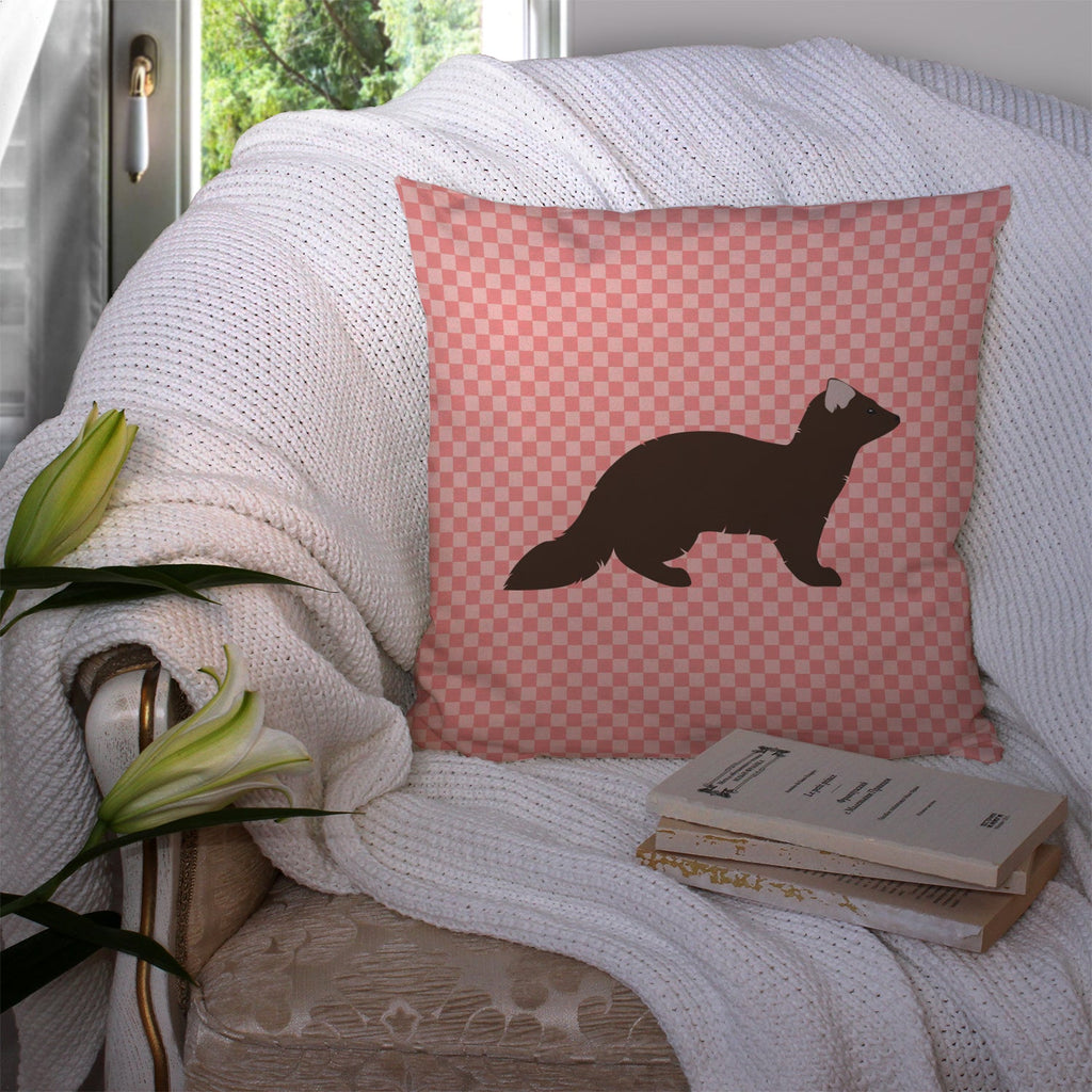 Sable Marten Pink Check Decorative Throw Pillow 14x14 Indoor Outdoor Accent Cushion, Fabric Cover with Insert for Sofa, Bed, Porch & Living Room