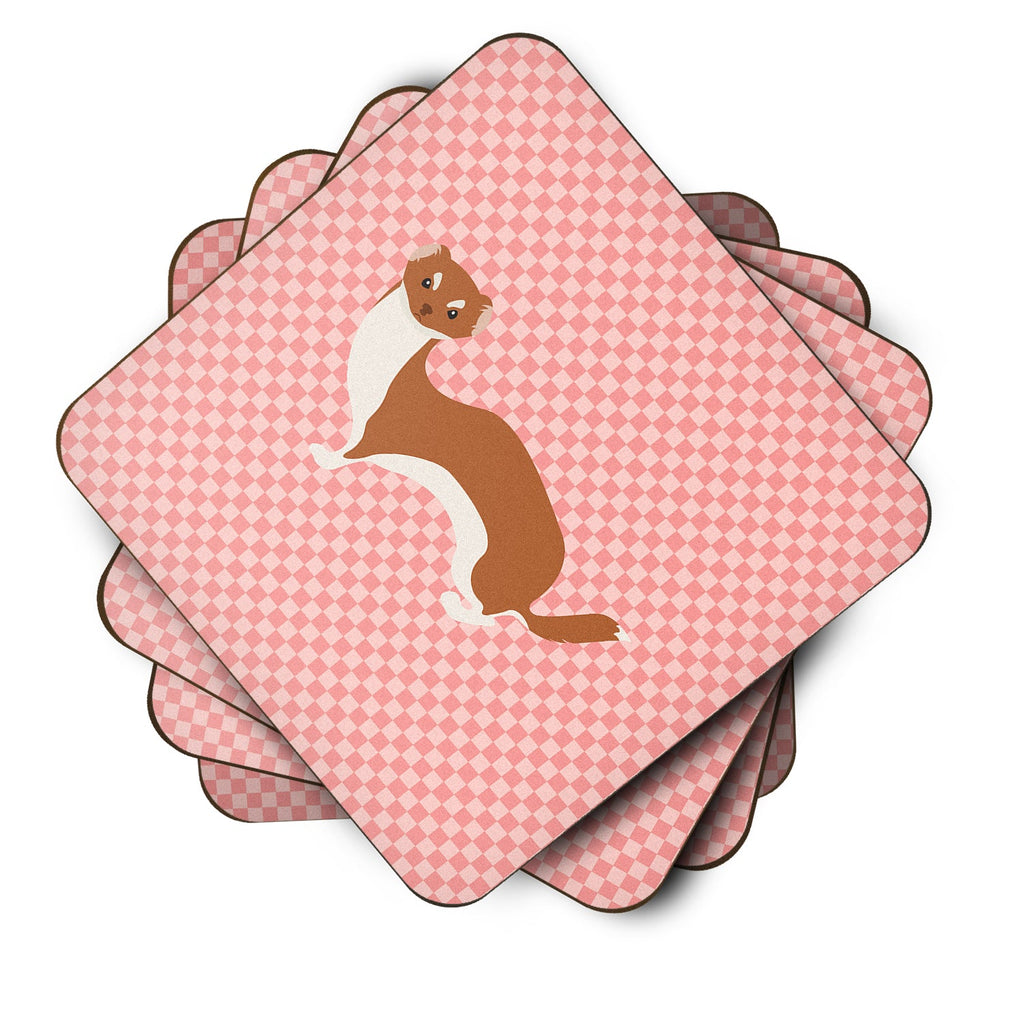Weasel Pink Check Foam Coasters Set of 4 Cup Coasters for Indoor Outdoor, Tabletop Protection, Anti Slip, Mouse pad Material
