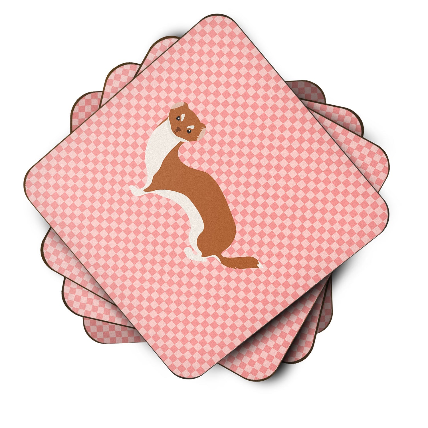 Weasel Pink Check Foam Coasters Set of 4 Cup Coasters for Indoor Outdoor, Tabletop Protection, Anti Slip, Mouse pad Material