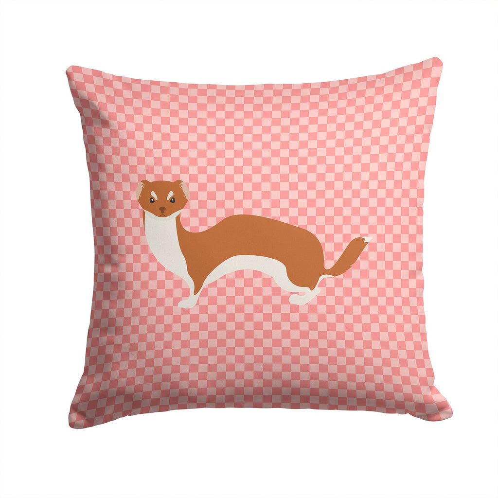 Weasel Pink Check Decorative Throw Pillow 14x14 Indoor Outdoor Accent Cushion, Fabric Cover with Insert for Sofa, Bed, Porch & Living Room