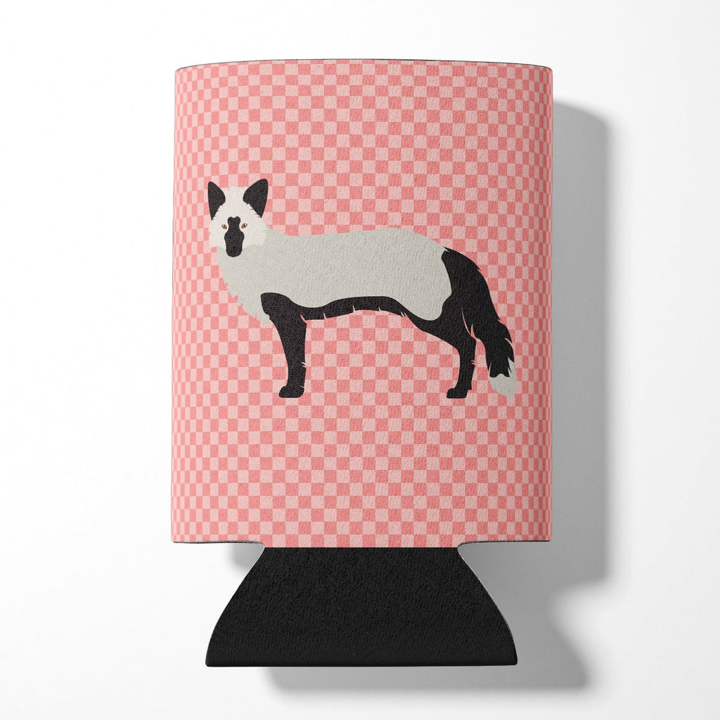 Silver Fox Pink Check Can or Bottle Hugger Cooler Sleeve for Standard 12 oz Cans, Insulated Foam Beer & Soda Can Hugger Reusable