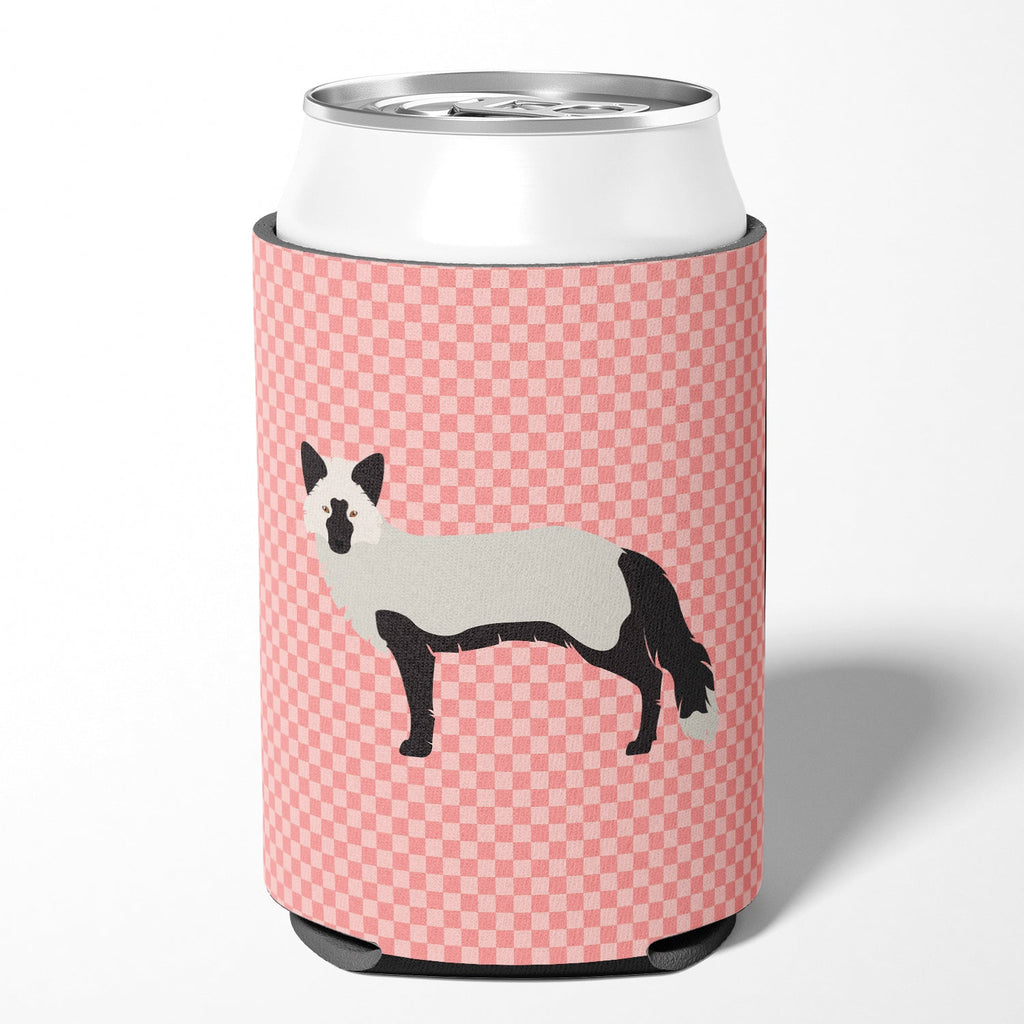 Silver Fox Pink Check Can or Bottle Hugger Cooler Sleeve for Standard 12 oz Cans, Insulated Foam Beer & Soda Can Hugger Reusable