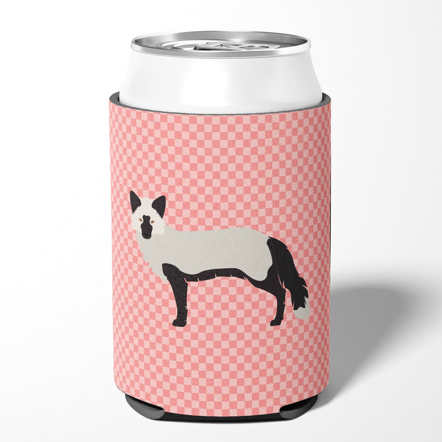 Silver Fox Pink Check Can or Bottle Hugger Cooler Sleeve for Standard 12 oz Cans, Insulated Foam Beer & Soda Can Hugger Reusable