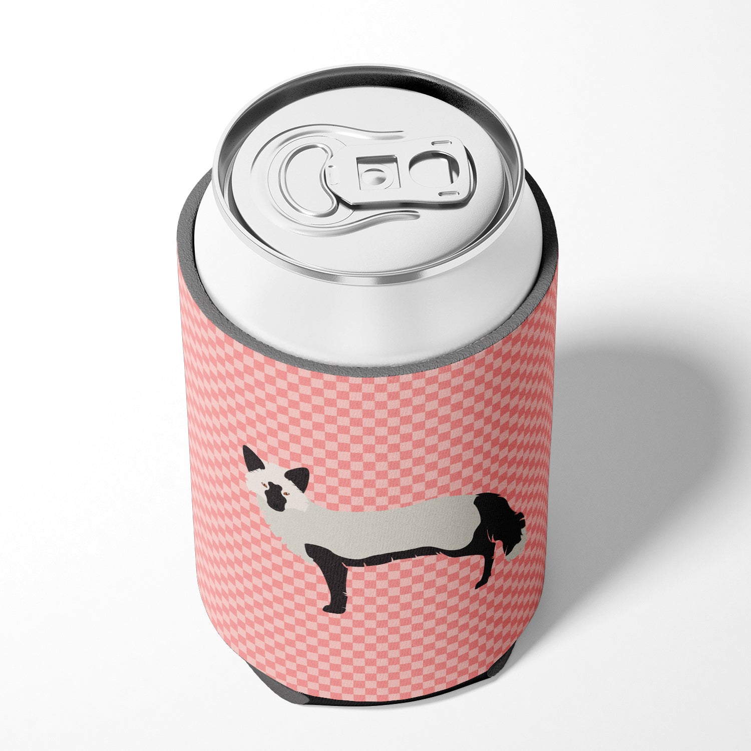Silver Fox Pink Check Can or Bottle Hugger Cooler Sleeve for Standard 12 oz Cans, Insulated Foam Beer & Soda Can Hugger Reusable