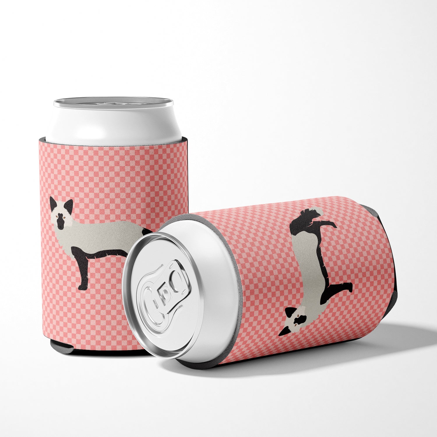 Silver Fox Pink Check Can or Bottle Hugger Cooler Sleeve for Standard 12 oz Cans, Insulated Foam Beer & Soda Can Hugger Reusable