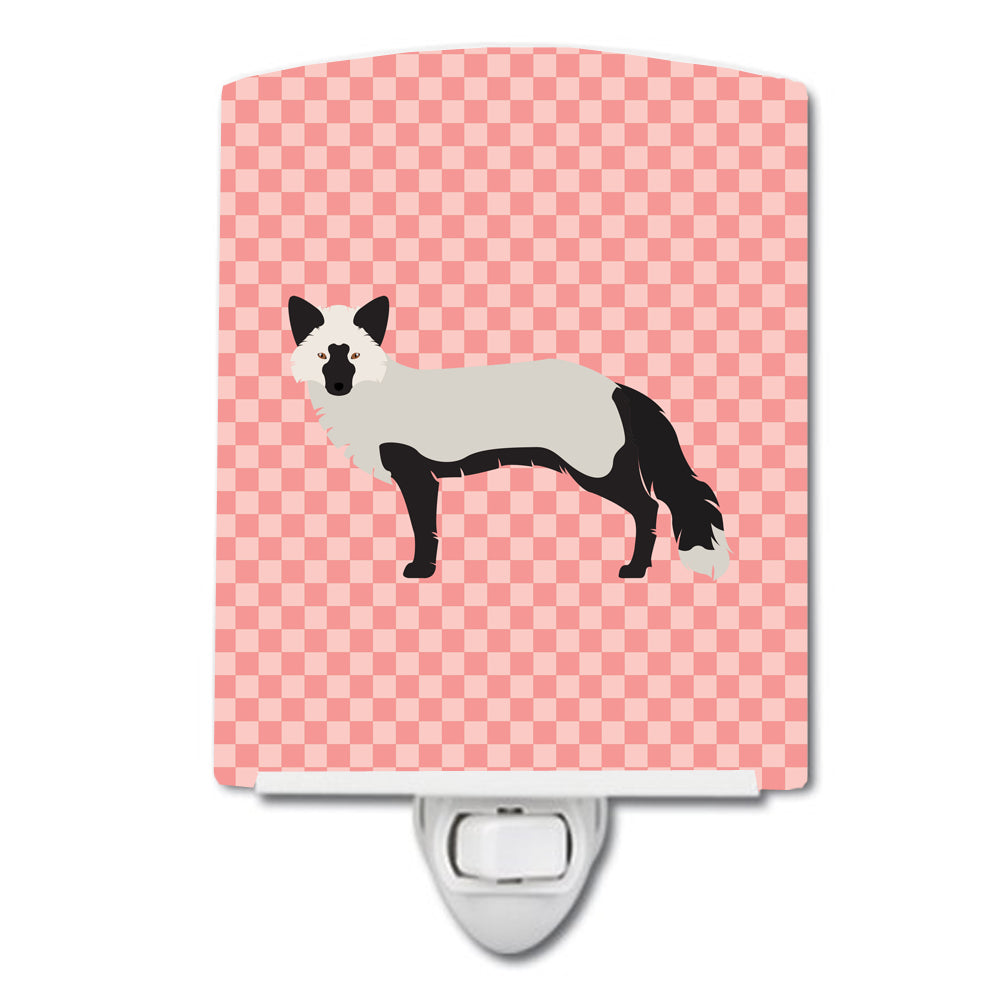 Silver Fox Pink Check Ceramic Night Light Compact, UL-Certified, Ideal for Bedroom, Bathroom, Nursery, Hallway, Kitchen, 6x4x3, Multicolor