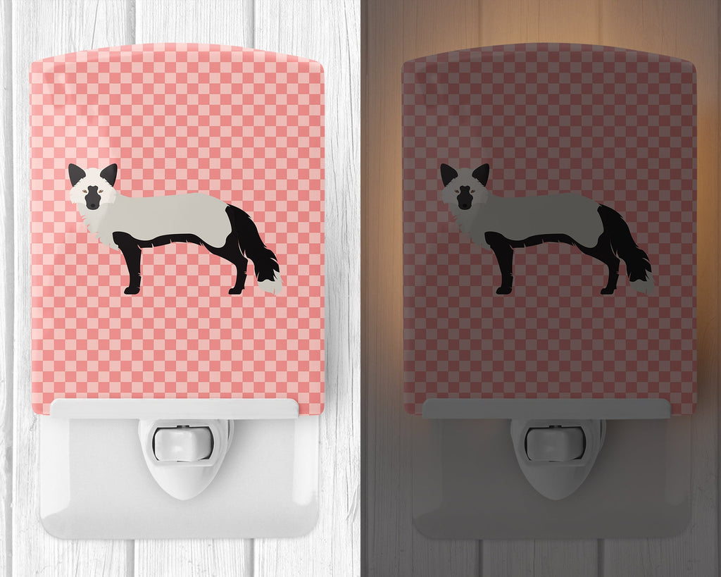 Silver Fox Pink Check Ceramic Night Light Compact, UL-Certified, Ideal for Bedroom, Bathroom, Nursery, Hallway, Kitchen, 6x4x3, Multicolor