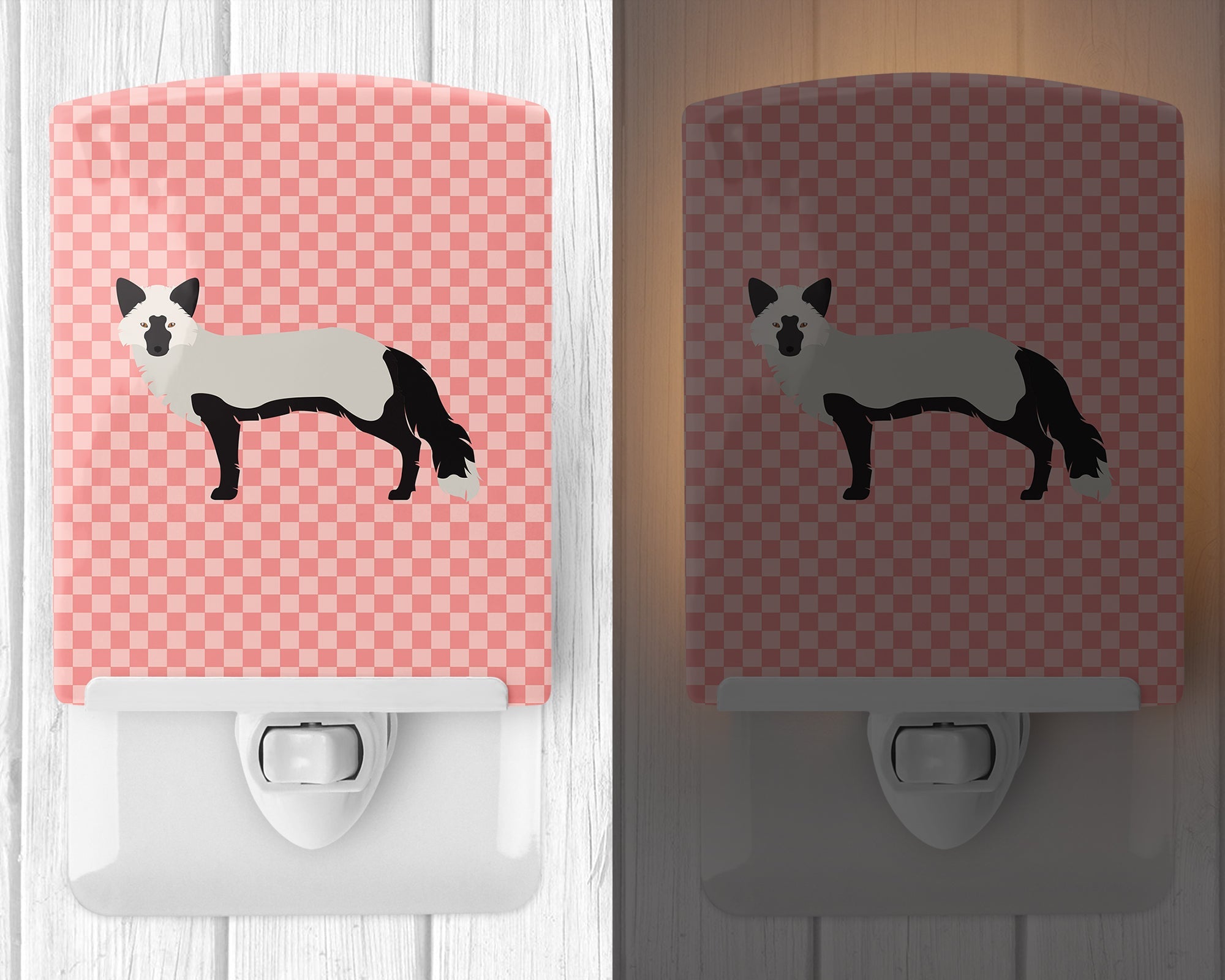 Silver Fox Pink Check Ceramic Night Light Compact, UL-Certified, Ideal for Bedroom, Bathroom, Nursery, Hallway, Kitchen, 6x4x3, Multicolor
