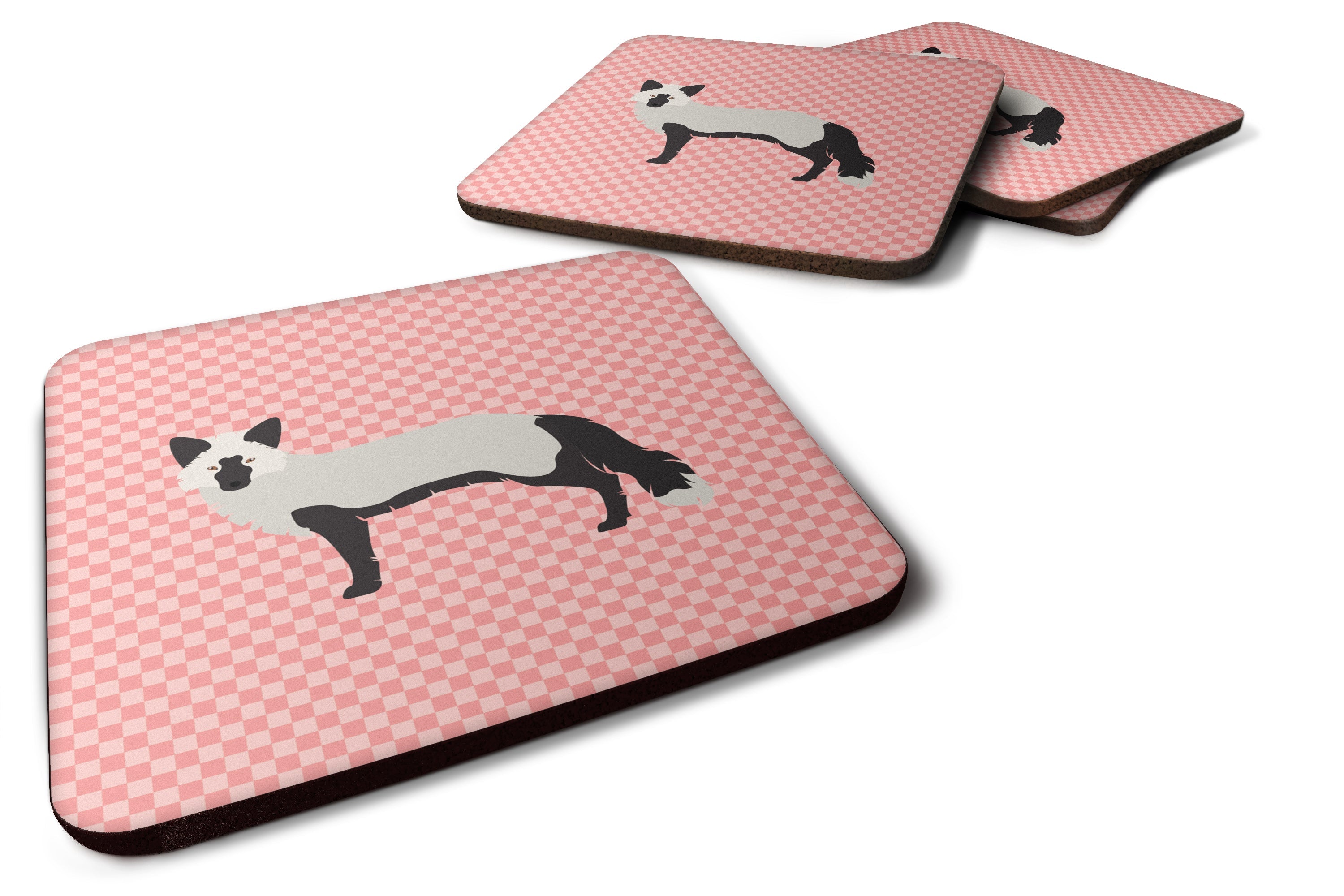 Silver Fox Pink Check Foam Coasters Set of 4 Cup Coasters for Indoor Outdoor, Tabletop Protection, Anti Slip, Mouse pad Material