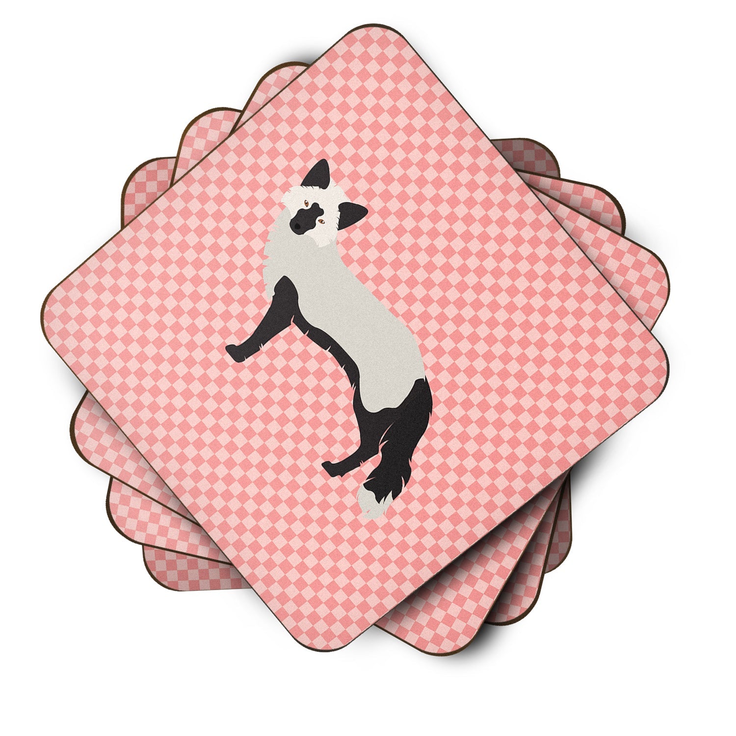 Silver Fox Pink Check Foam Coasters Set of 4 Cup Coasters for Indoor Outdoor, Tabletop Protection, Anti Slip, Mouse pad Material