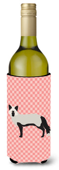 Silver Fox Pink Check Wine Bottle Hugger Gift Sleeve for Standard 750 ml Bottles, Insulated Reusable Also Fits Mini Shot & Pint Bottles