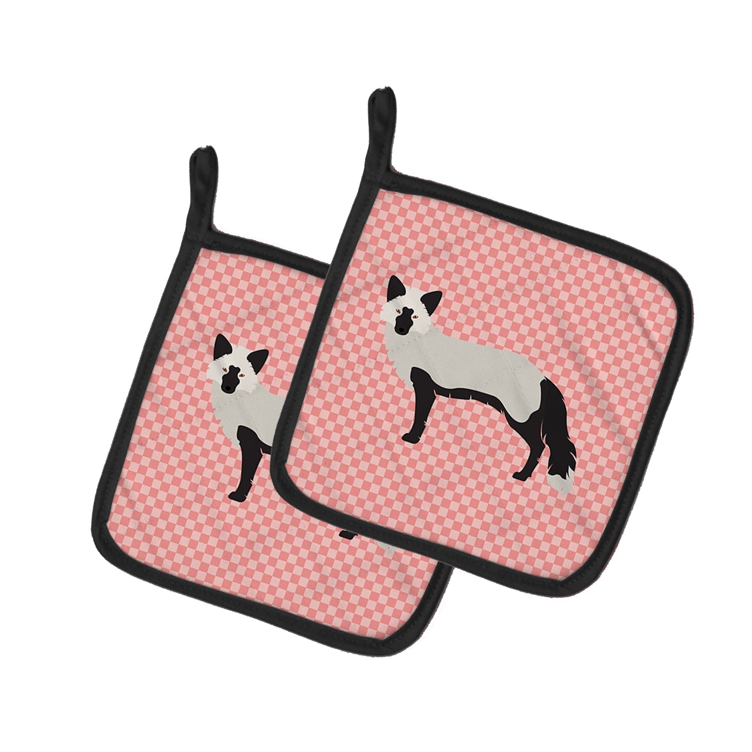 Silver Fox Pink Check Pot Holder Set of 2 Heat Resistant Quilted Hot Pads 7.5 x 7.5 Inch, Insulated Kitchen Trivets for Cooking & Baking