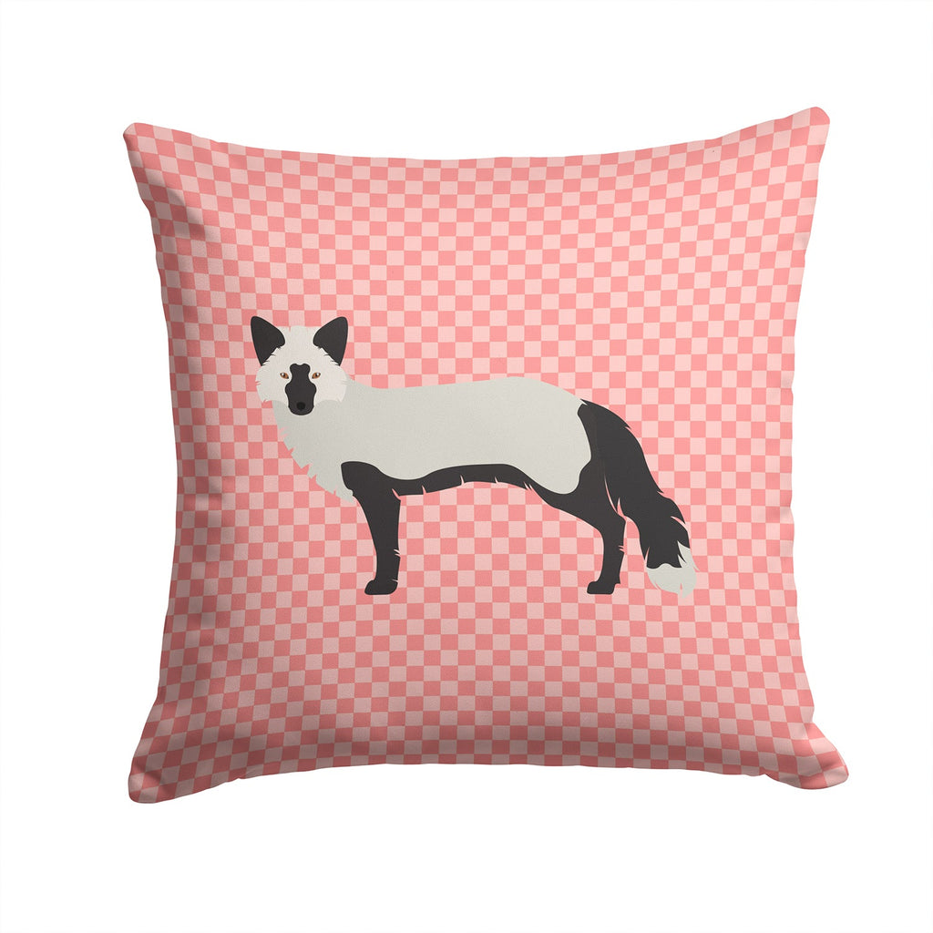 Silver Fox Pink Check Decorative Throw Pillow 14x14 Indoor Outdoor Accent Cushion, Fabric Cover with Insert for Sofa, Bed, Porch & Living Room