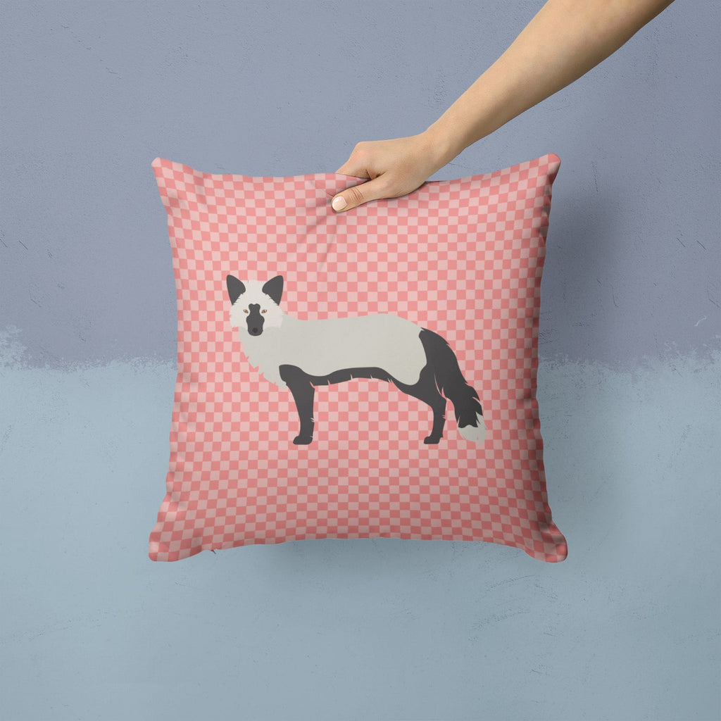 Silver Fox Pink Check Decorative Throw Pillow 14x14 Indoor Outdoor Accent Cushion, Fabric Cover with Insert for Sofa, Bed, Porch & Living Room