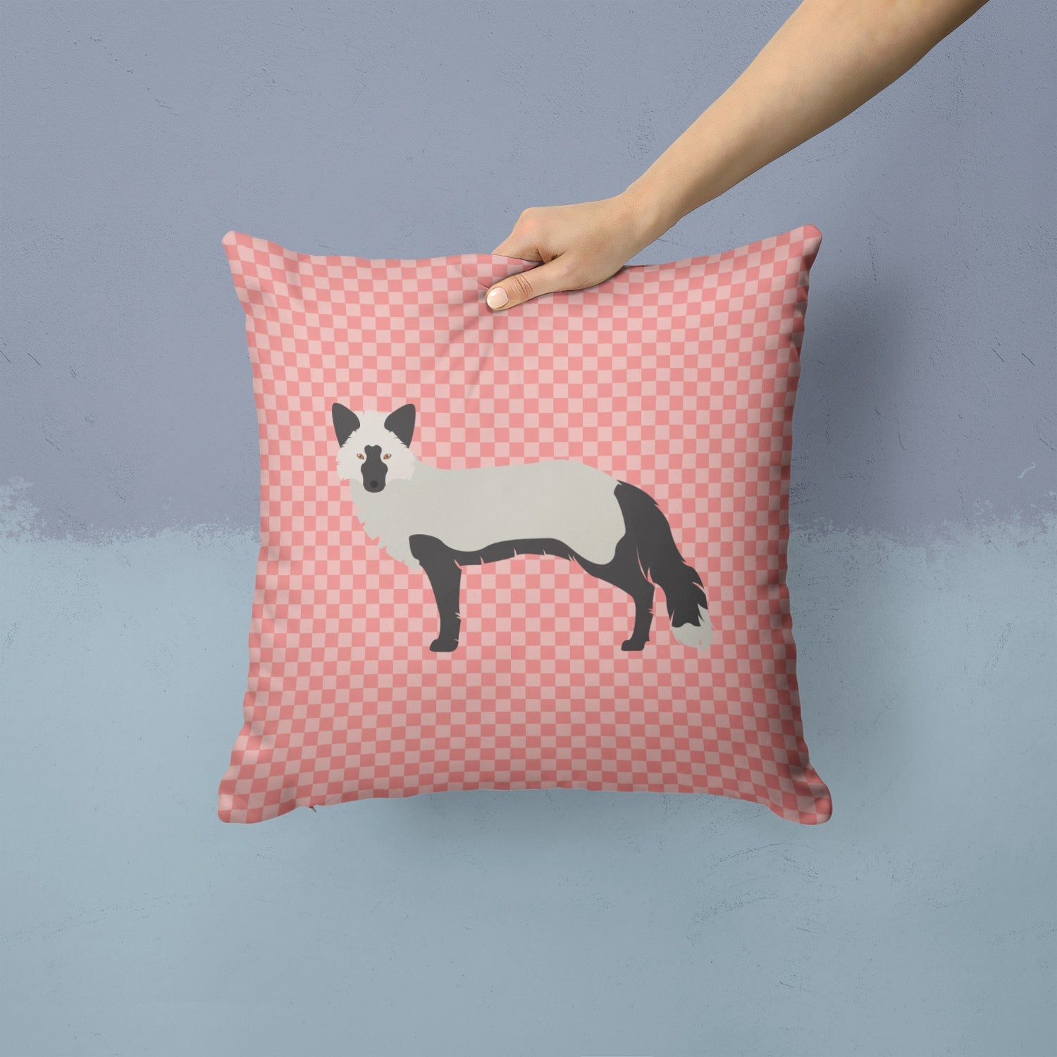 Silver Fox Pink Check Decorative Throw Pillow 14x14 Indoor Outdoor Accent Cushion, Fabric Cover with Insert for Sofa, Bed, Porch & Living Room