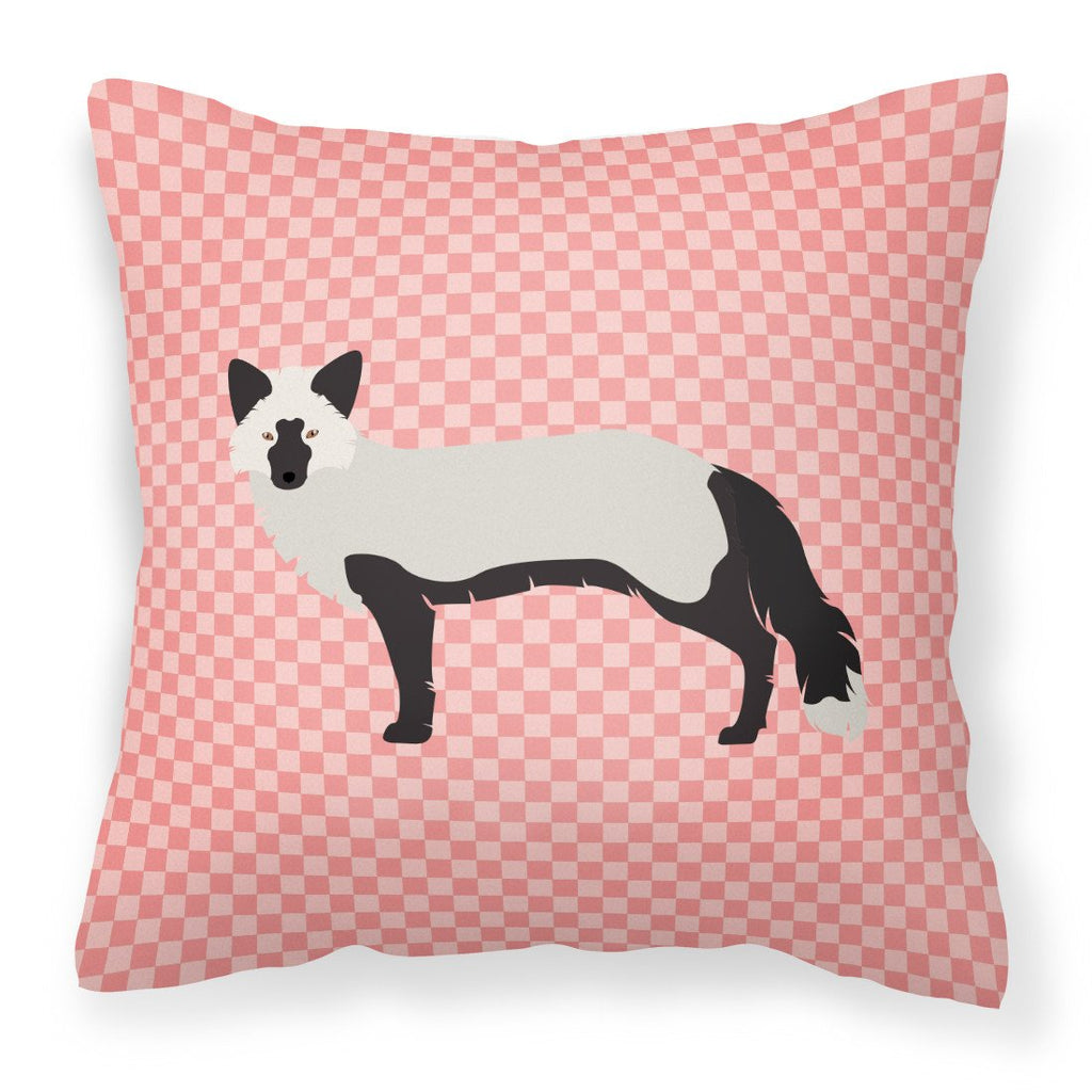 Silver Fox Pink Check Decorative Throw Pillow 18x18 Indoor Outdoor Accent Cushion, Fabric Cover with Insert for Sofa, Bed, Porch & Living Room