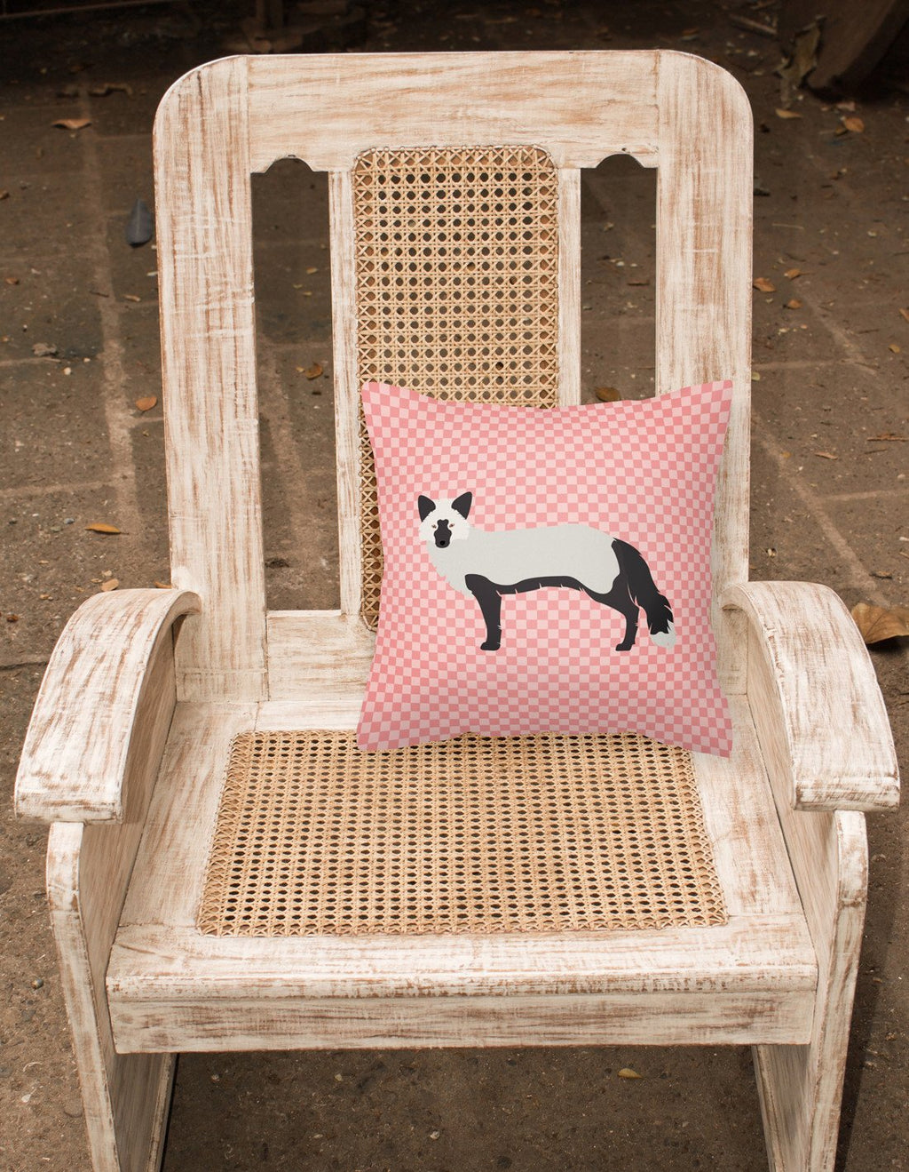 Silver Fox Pink Check Decorative Throw Pillow 18x18 Indoor Outdoor Accent Cushion, Fabric Cover with Insert for Sofa, Bed, Porch & Living Room