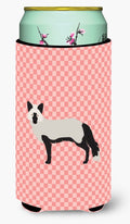 Silver Fox Pink Check Tall Boy Hugger Can Cooler Sleeve Machine Washable Drink Collapsible Insulator Beverage Insulated Holder