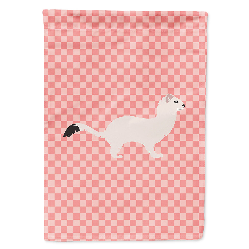 Stoat Short-tailed Weasel Pink Check House Flag 28x40 Porch Sleeve Pole Decorative Outside Yard Banner Artwork Wall Hanging, Polyester