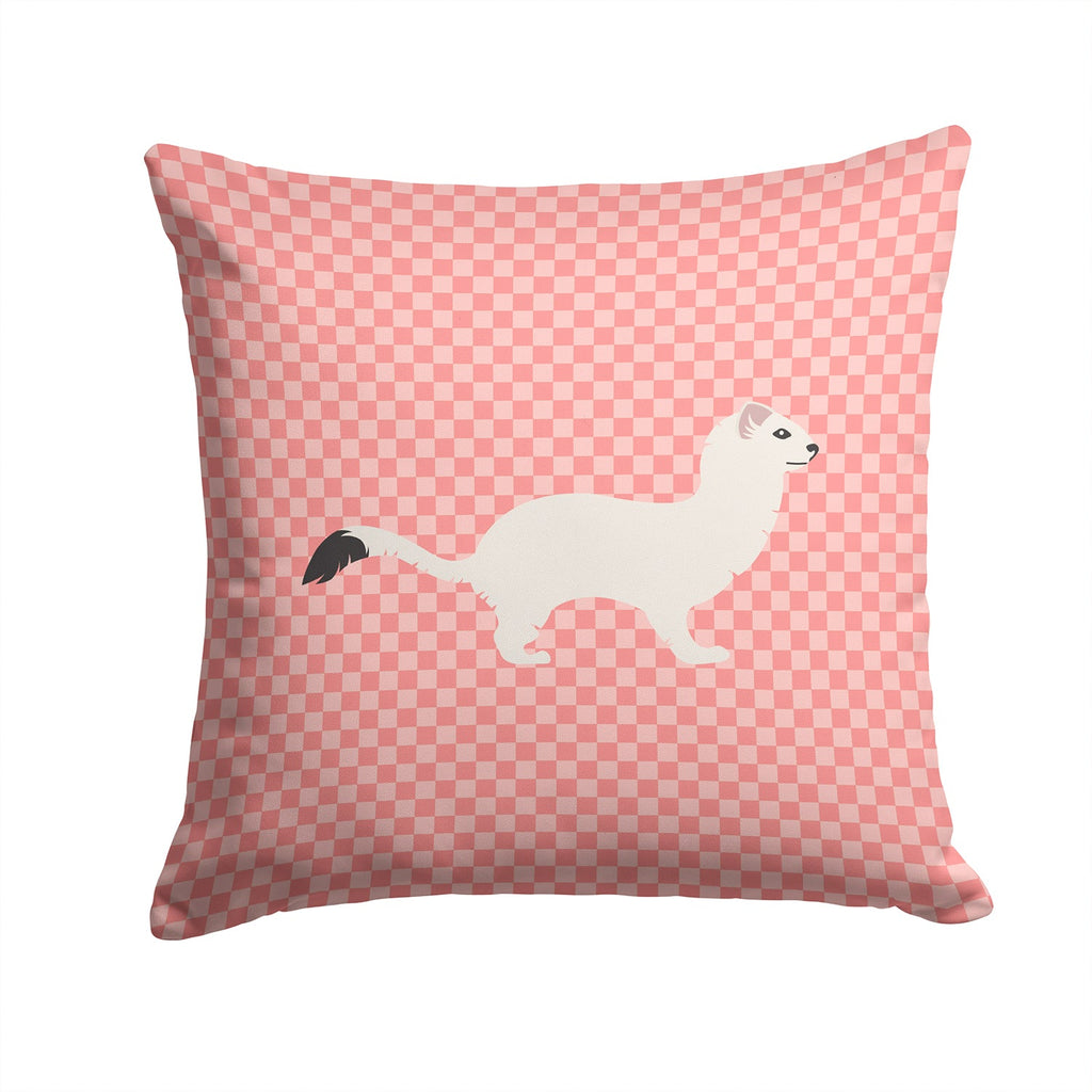 Stoat Short-tailed Weasel Pink Check Decorative Throw Pillow 14x14 Indoor Outdoor Accent Cushion, Fabric Cover with Insert for Sofa, Bed, Porch & Living Room