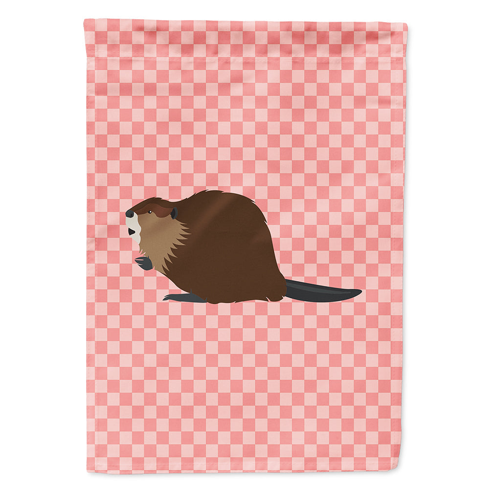 Eurasian Beaver Pink Check House Flag 28x40 Porch Sleeve Pole Decorative Outside Yard Banner Artwork Wall Hanging, Polyester