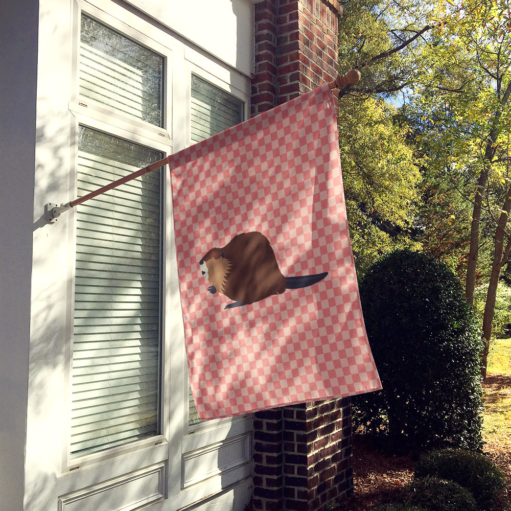 Eurasian Beaver Pink Check House Flag 28x40 Porch Sleeve Pole Decorative Outside Yard Banner Artwork Wall Hanging, Polyester