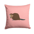 Eurasian Beaver Pink Check Decorative Throw Pillow 14x14 Indoor Outdoor Accent Cushion, Fabric Cover with Insert for Sofa, Bed, Porch & Living Room