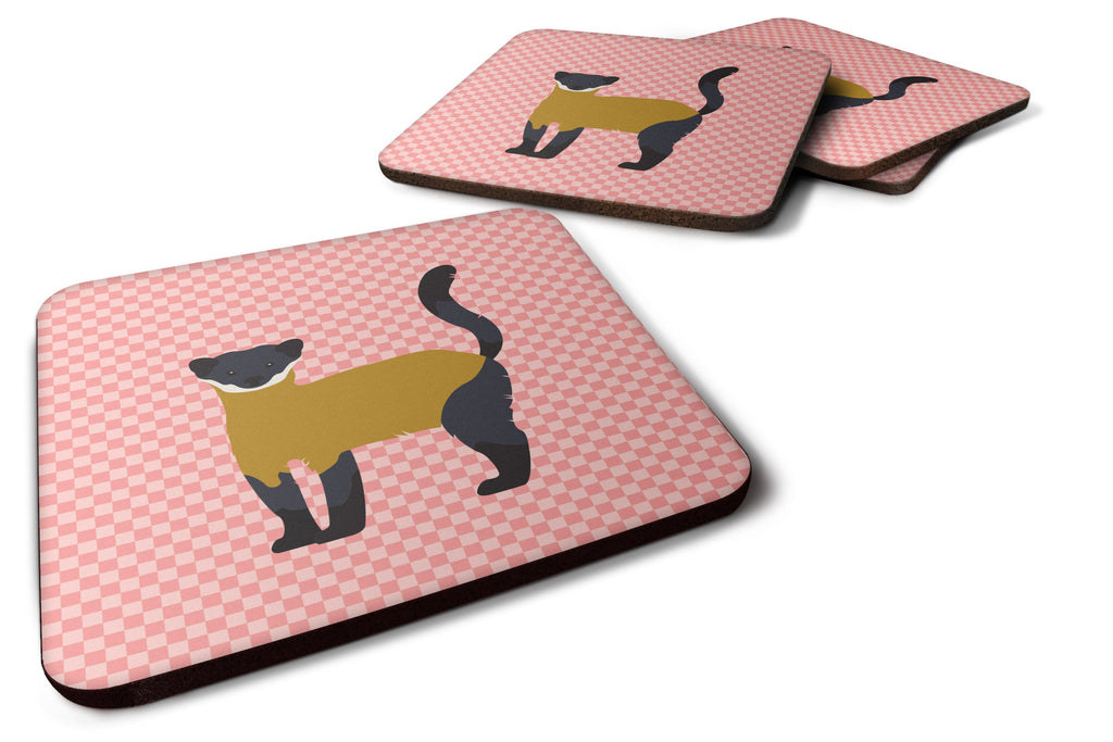 Yellow-Throated Marten Pink Check Foam Coasters Set of 4 Cup Coasters for Indoor Outdoor, Tabletop Protection, Anti Slip, Mouse pad Material