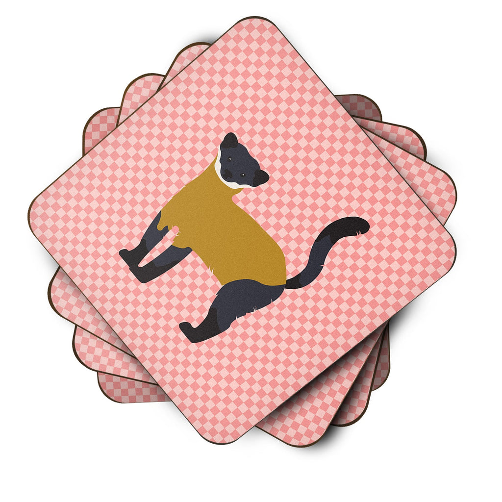 Yellow-Throated Marten Pink Check Foam Coasters Set of 4 Cup Coasters for Indoor Outdoor, Tabletop Protection, Anti Slip, Mouse pad Material