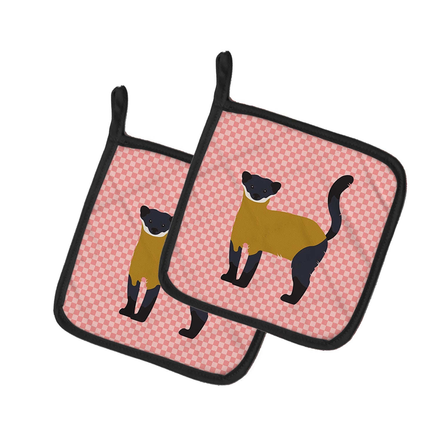 Yellow-Throated Marten Pink Check Pot Holder Set of 2 Heat Resistant Quilted Hot Pads 7.5 x 7.5 Inch, Insulated Kitchen Trivets for Cooking & Baking