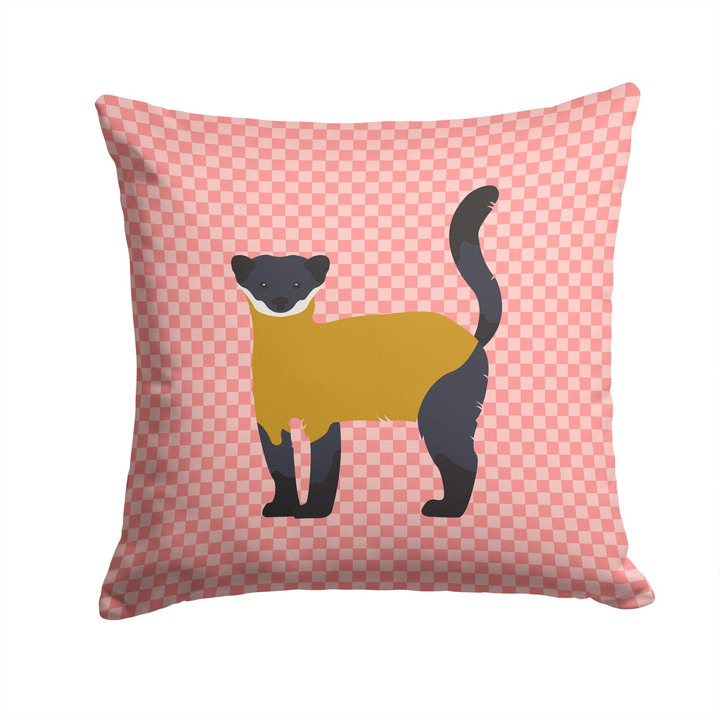 Yellow-Throated Marten Pink Check Decorative Throw Pillow 14x14 Indoor Outdoor Accent Cushion, Fabric Cover with Insert for Sofa, Bed, Porch & Living Room