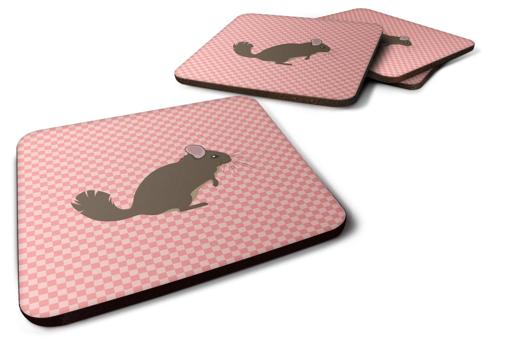 Chinchilla Pink Check Foam Coasters Set of 4 Cup Coasters for Indoor Outdoor, Tabletop Protection, Anti Slip, Mouse pad Material