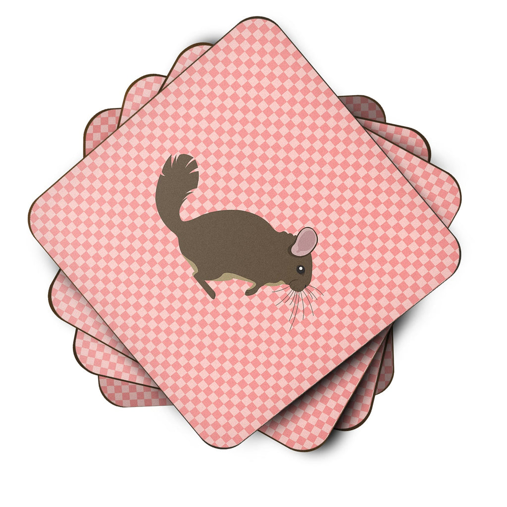 Chinchilla Pink Check Foam Coasters Set of 4 Cup Coasters for Indoor Outdoor, Tabletop Protection, Anti Slip, Mouse pad Material