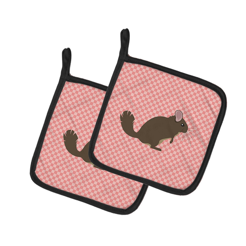 Chinchilla Pink Check Pot Holder Set of 2 Heat Resistant Quilted Hot Pads 7.5 x 7.5 Inch, Insulated Kitchen Trivets for Cooking & Baking