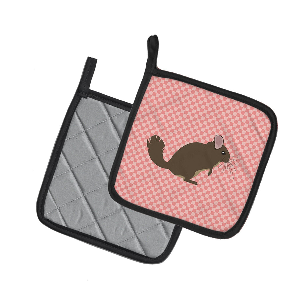 Chinchilla Pink Check Pot Holder Set of 2 Heat Resistant Quilted Hot Pads 7.5 x 7.5 Inch, Insulated Kitchen Trivets for Cooking & Baking