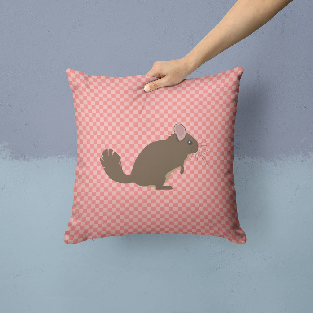 Chinchilla Pink Check Decorative Throw Pillow 14x14 Indoor Outdoor Accent Cushion, Fabric Cover with Insert for Sofa, Bed, Porch & Living Room
