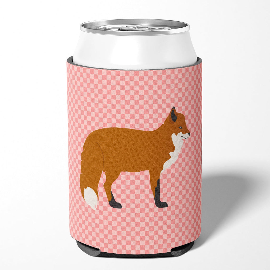 Red Fox Pink Check Can or Bottle Hugger Cooler Sleeve for Standard 12 oz Cans, Insulated Foam Beer & Soda Can Hugger Reusable