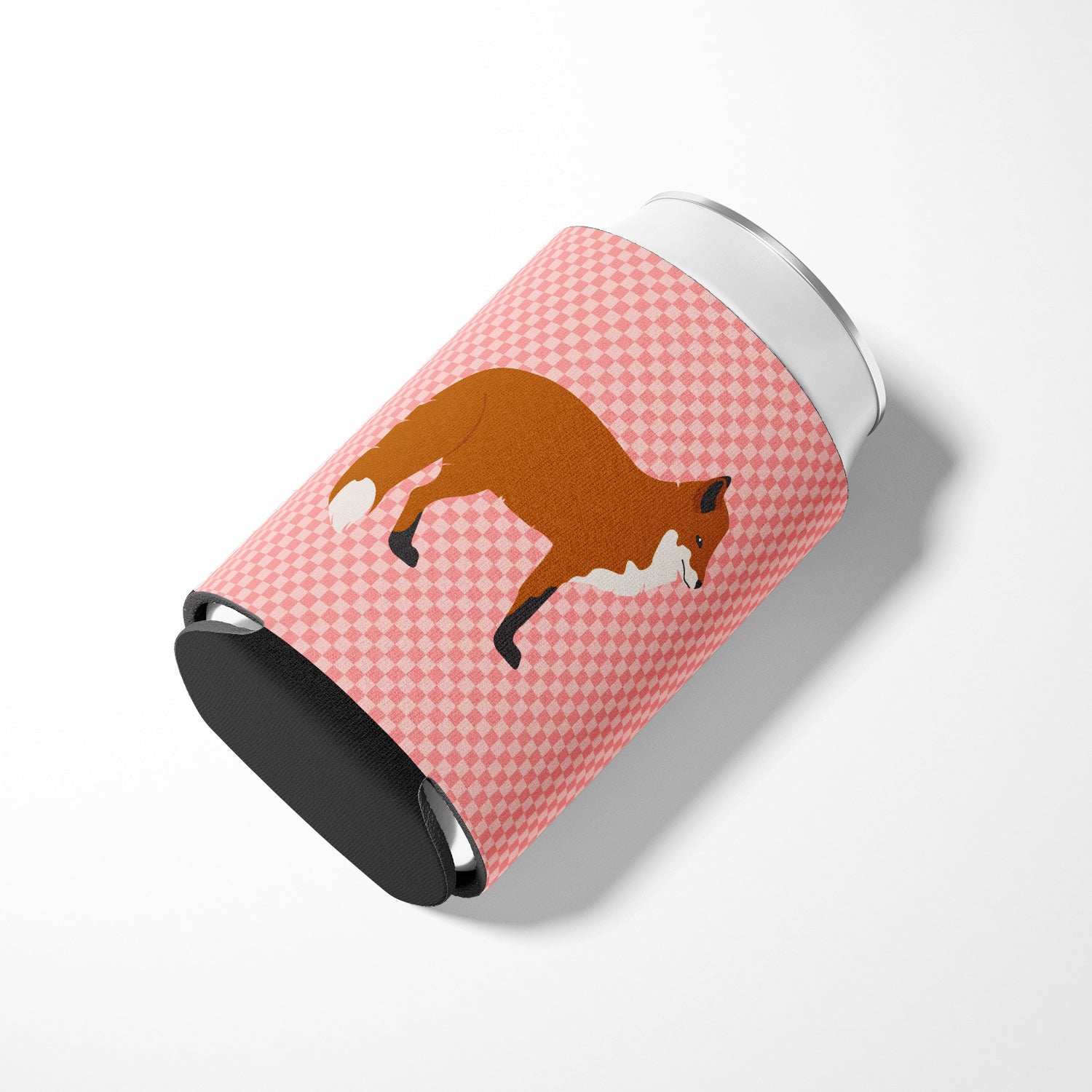 Red Fox Pink Check Can or Bottle Hugger Cooler Sleeve for Standard 12 oz Cans, Insulated Foam Beer & Soda Can Hugger Reusable
