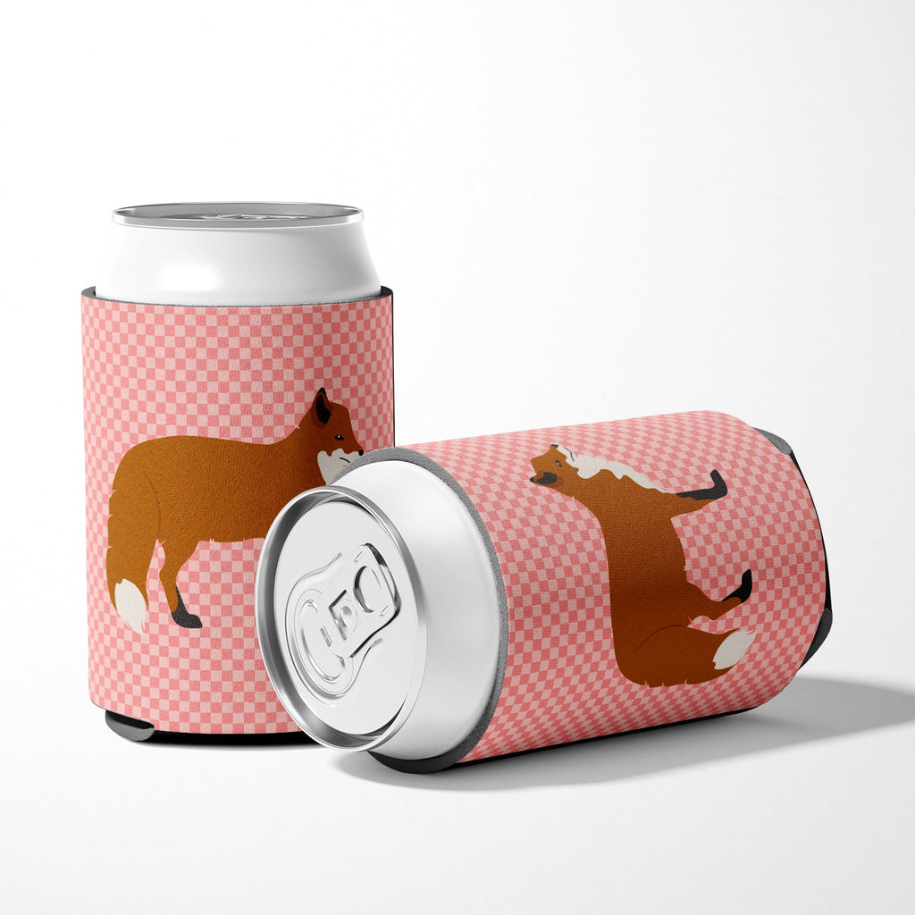 Red Fox Pink Check Can or Bottle Hugger Cooler Sleeve for Standard 12 oz Cans, Insulated Foam Beer & Soda Can Hugger Reusable