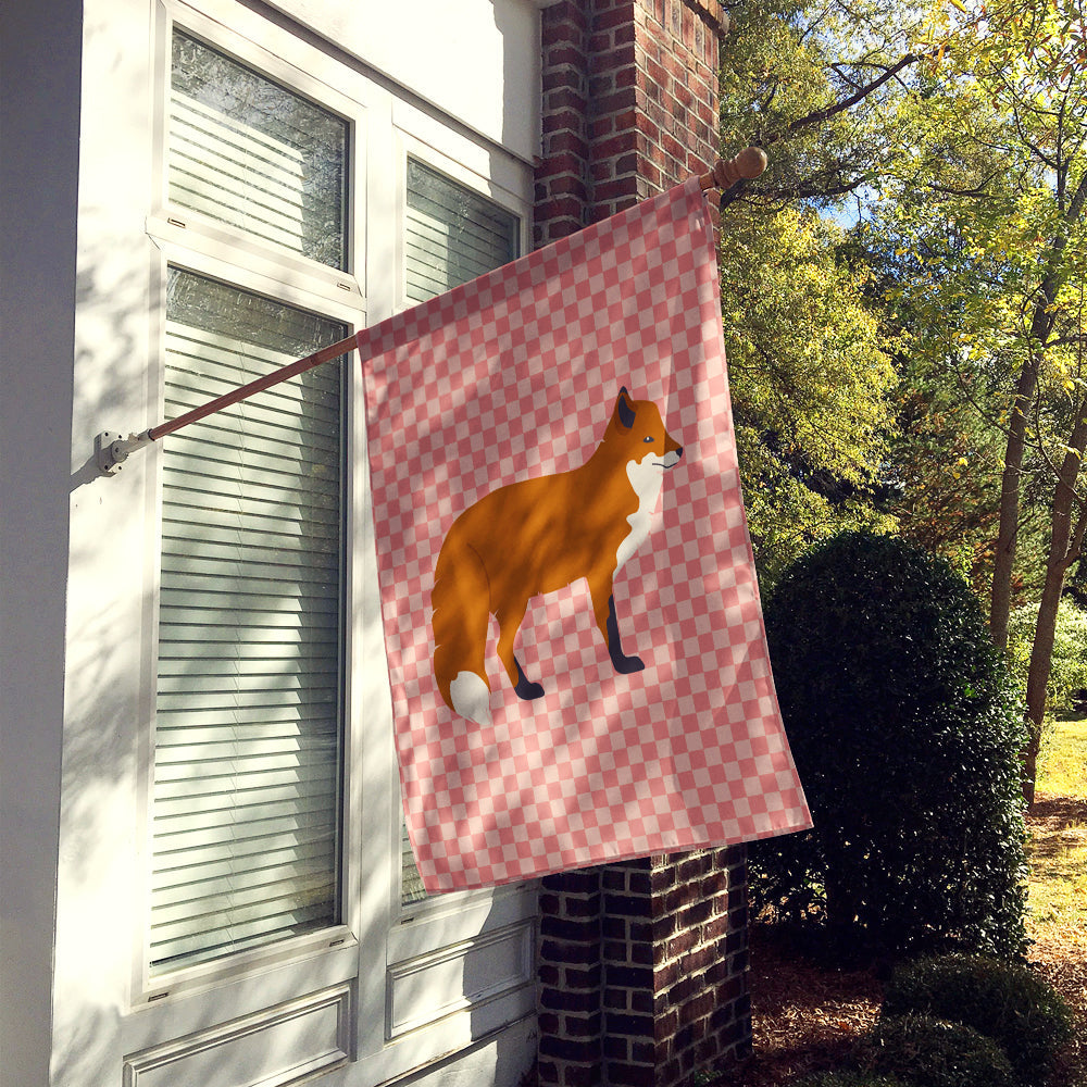 Red Fox Pink Check House Flag 28x40 Porch Sleeve Pole Decorative Outside Yard Banner Artwork Wall Hanging, Polyester