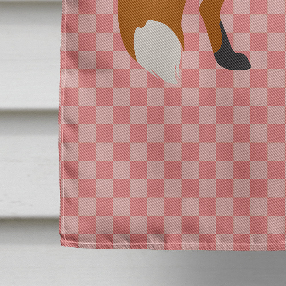 Red Fox Pink Check House Flag 28x40 Porch Sleeve Pole Decorative Outside Yard Banner Artwork Wall Hanging, Polyester