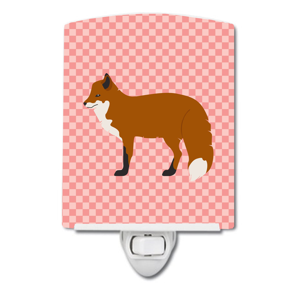 Red Fox Pink Check Ceramic Night Light Compact, UL-Certified, Ideal for Bedroom, Bathroom, Nursery, Hallway, Kitchen, 6x4x3, Multicolor