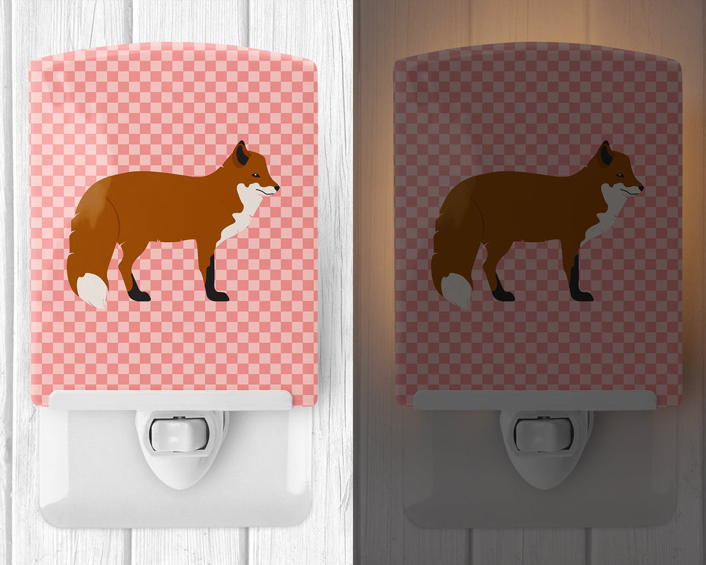 Red Fox Pink Check Ceramic Night Light Compact, UL-Certified, Ideal for Bedroom, Bathroom, Nursery, Hallway, Kitchen, 6x4x3, Multicolor