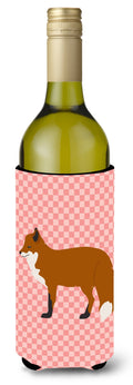 Red Fox Pink Check Wine Bottle Hugger Gift Sleeve for Standard 750 ml Bottles, Insulated Reusable Also Fits Mini Shot & Pint Bottles