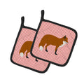 Red Fox Pink Check Pot Holder Set of 2 Heat Resistant Quilted Hot Pads 7.5 x 7.5 Inch, Insulated Kitchen Trivets for Cooking & Baking