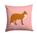 Red Fox Pink Check Decorative Throw Pillow 14x14 Indoor Outdoor Accent Cushion, Fabric Cover with Insert for Sofa, Bed, Porch & Living Room